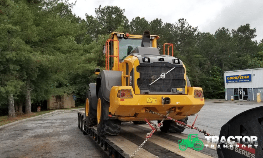 Shipping a Volvo 110 Loader on a lowboy trailer