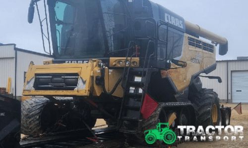 Transporting a Claas 740TT Combine on a lowboy trailer