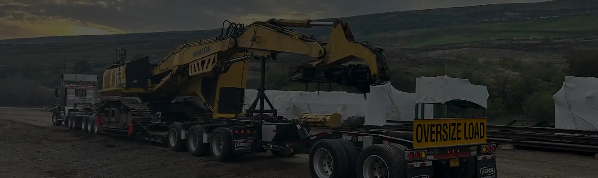 Transporting a Komatsu excavator